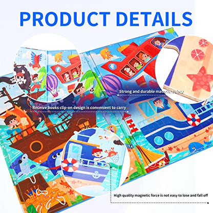 ZEYUSI Large Size Magnetic Puzzles for Kids Ages 3-5 Toys Gifts -84 Pieces Toddler Puzzles for 4-8 Year Old 2-in-1 Pirate Ship Jigsaw Puzzles Book-Travel Games and Travel Toys for Boys Girls