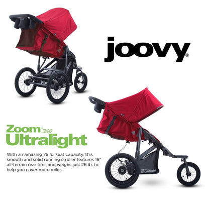 Joovy Zoom360 Ultralight Jogging Stroller Featuring High Child Seat, Shock-Absorbing Suspension, Extra-Large Air-Filled Tires, Parent Organizer, Air Pump, and Easy One-Hand Fold (Red)