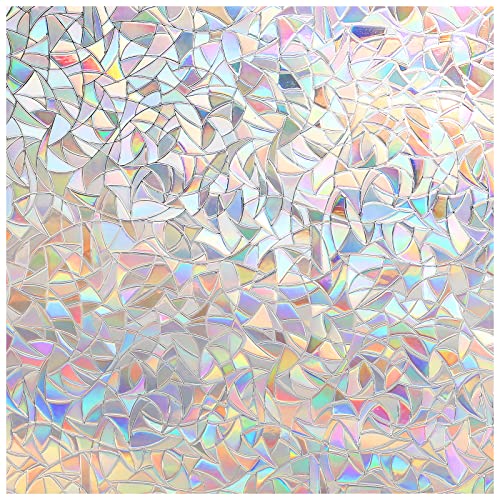 LUTE Window Privacy Film Rainbow Window Cling 3D Decorative Stained Glass Window Coverings, Static Cling Non-Adhesive Removable Window Sticker Sun UV Blocking Window Decal for Home 17.5 x 78.7 inches