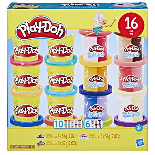 Play-Doh Sparkle and Scents Variety Pack of 16 Cans of Modeling Compound and 4 Tools, Arts and Crafts Toy for Kids 3 and Up, Non-Toxic