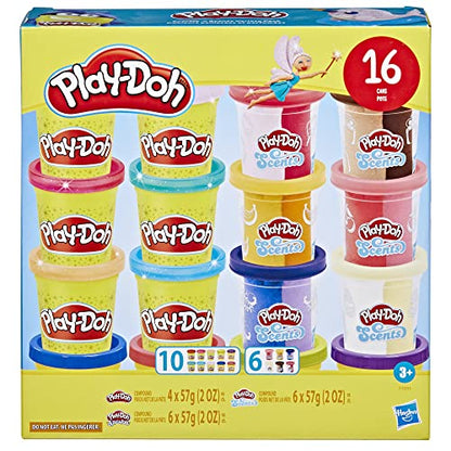 Play-Doh Sparkle and Scents Variety Pack of 16 Cans of Modeling Compound and 4 Tools, Arts and Crafts Toy for Kids 3 and Up, Non-Toxic