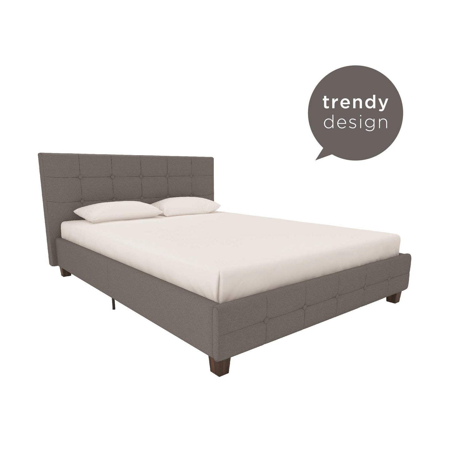 DHP Rose Upholstered Platform Bed with Button Tufted Headboard and Footboard, No Box Spring Needed, Queen, Gray Linen