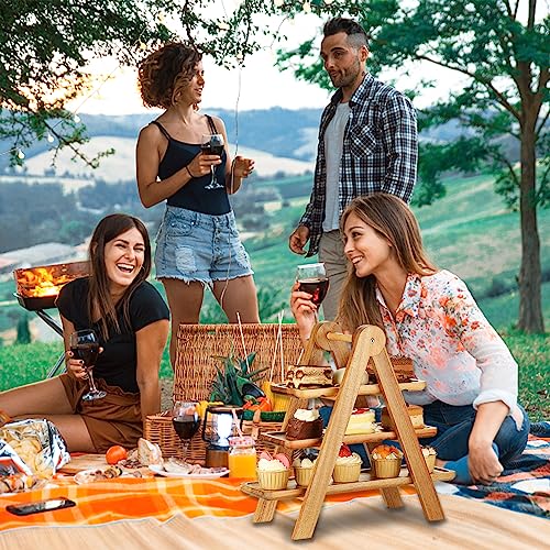 Wooden 3 Tier Serving Tray, Solid Acacia Wood Serving Trays（max 14 x 5.5 in or Home Decor, Food, Vegetables, Fruit, Charcuterie, Appetizer Serving Tray, Cheese Board (Set of 3 Plates)