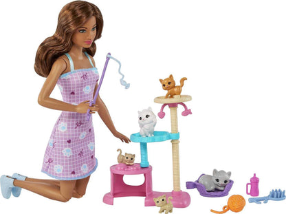 Barbie Kitty Condo Doll and Pets, Cat Tree Playset with 5 Kitten Figures & Accessories, Brunette Fashion Doll