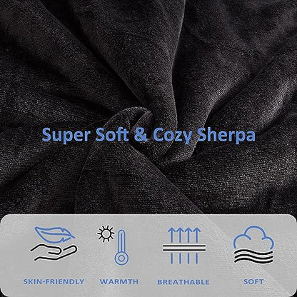 HOSUKKO Fleece blanket hoodie with Sleeves Pocket and Hat - Super Warm and Cozy Giant Blanket Hoodie - Thick Flannel Blanket - Black