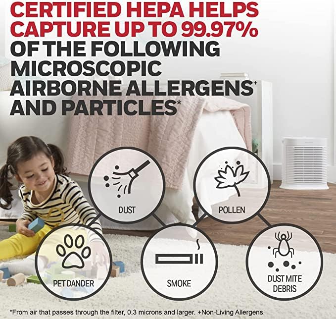 Honeywell HPA104 HEPA Air Purifier for Medium Rooms - Microscopic Airborne Allergen+ Reducer, Cleans Up To 750 Sq Ft in 1 Hour - Wildfire/Smoke, Pollen, Pet Dander, and Dust Air Purifier – White