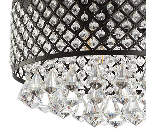 JONATHAN Y JYL6143A Evelyn 17" 3-Light Crystal Drops/Metal LED Flush Mount, Classic, Transitional, Traditional, Glam, Dimmable, 2700K Warm Light Kitchen,Hallway,Bathroom,Stairwell, Black/Clear