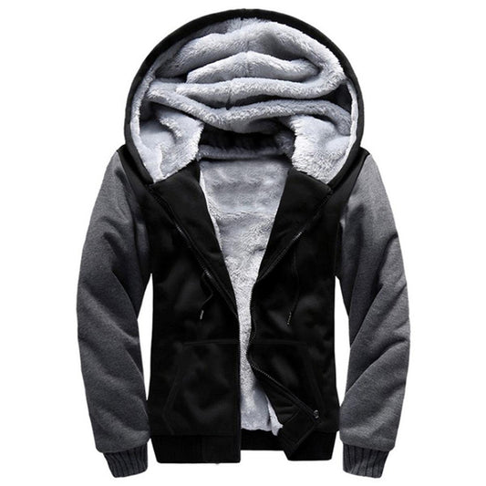 Hoodies for Men Full Zip Up Fleece Warm Jackets Thick Coats Heavyweight Sweatershirts Kangaroo Pockets Black/Grey M