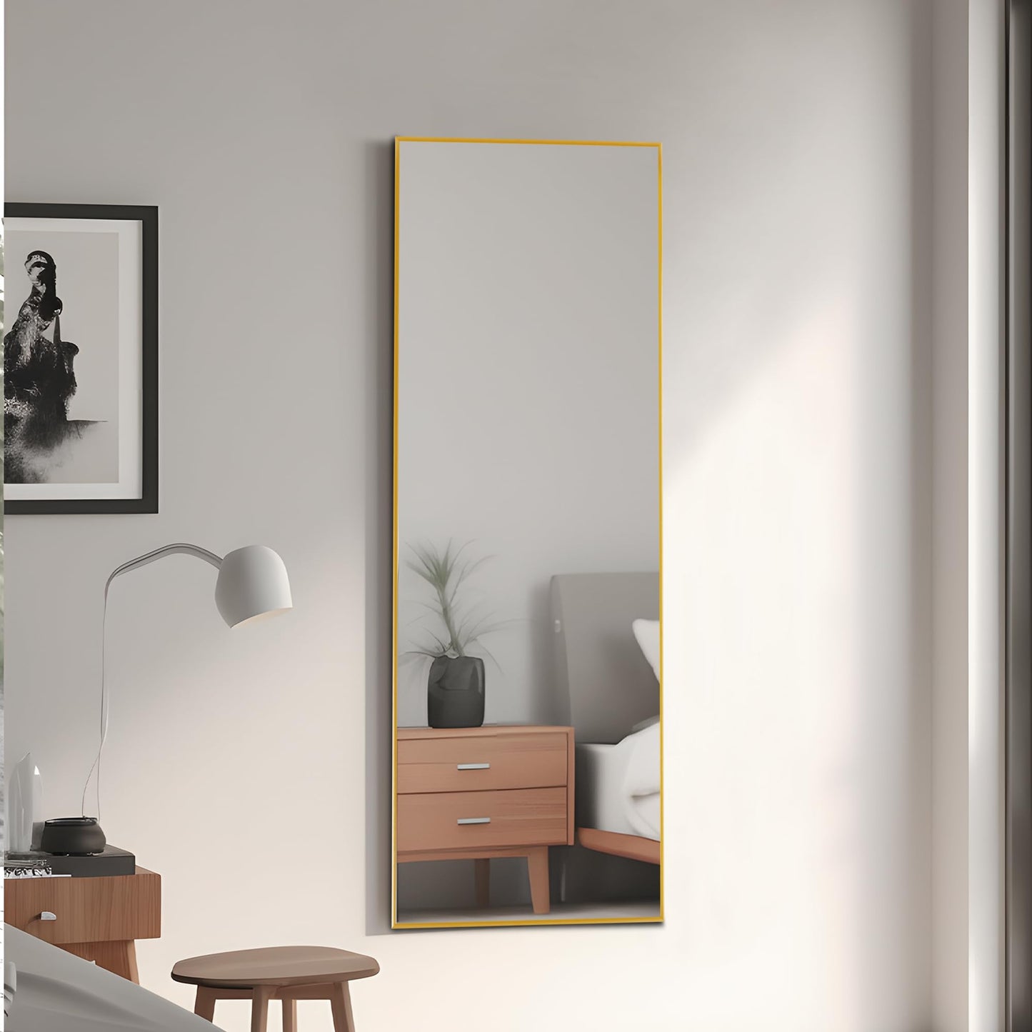 UPDATE: SOLD OUT! self Full Length Floor Mirror 47"x16" Large Rectangle Wall Mirror Hanging or Leaning Against Wall for Bedroom, Dressing and Wall-Mounted Thin Frame Mirror - Gold, 47" x 16" (USAM004)