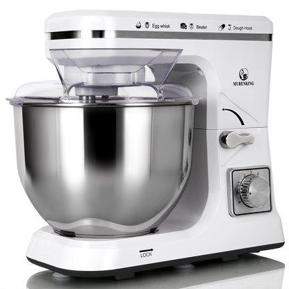 MURENKING Stand Mixer 5.3-Quart 500W,6+P Speed Tilt-Head Kitchen Electric Food Mixers Home Baking Dough Machine with Stainless Steel Bowl,Dough Hooks, Whisk, Beater, Pouring Shield (White)