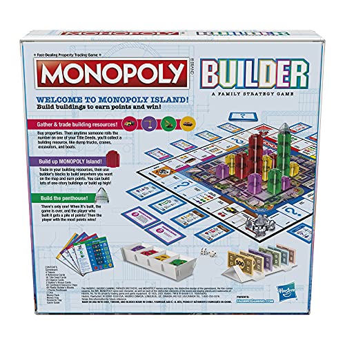 Monopoly Builder Board Game, Board Games for Kids and Adults, Strategy Games, Family Board Games, for Kids 8 and Up, 2-4 Players
