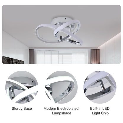 Garwarm Hallway Light,20W LED Ceiling Light,Semi Flush Mount Chandelier, Kitchen Led Lights Fixtures for Foryer Bedroom Garage Bathroom Balcony Corridor Stair Aisle Lamp，Chrome,6000K