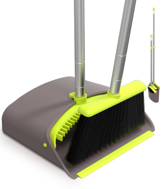 Broom with Dustpan Combo Set, Broom with Stand Up Dustpan, Broom and Dust Pan Set with Long Handle