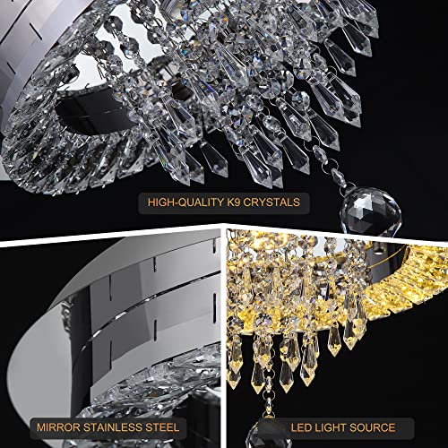 Sunny Hawaii Elegant Bead Crystal Chandelier, 16in Modern Led Indoor Ceiling Lamp, Flush Mount Ceiling Light Fixture for Kitchen Bathroom Bedroom Dining Room.