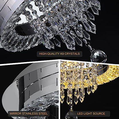 Sunny Hawaii Elegant Bead Crystal Chandelier, 16in Modern Led Indoor Ceiling Lamp, Flush Mount Ceiling Light Fixture for Kitchen Bathroom Bedroom Dining Room.