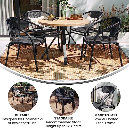 Flash Furniture Lila 4 Pack Gray Rattan Indoor-Outdoor Restaurant Stack Chair | Versatile and Stylish Seating