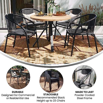 Flash Furniture Lila 4 Pack Gray Rattan Indoor-Outdoor Restaurant Stack Chair | Versatile and Stylish Seating