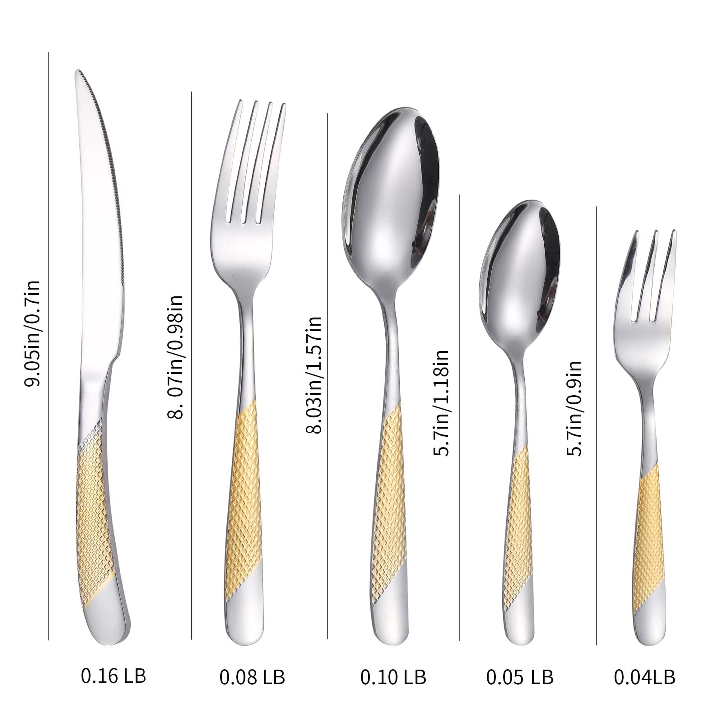 A·HOUSEWARE Hammered Silverware Set Gold and Silver 20 Pieces Stainless Steel Cutlery Flatware Sets for 4 Forks Spoons with Patten Handle Dishwasher Safe Heavy Duty