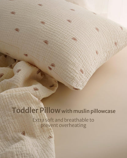 Blissful Diary Toddler Pillow with Muslin Cotton Pillowcase, 13x18 Pillows for Sleeping and Traveling, Crib Small Pillow for Kids, Toddler Bed Pillows (Rainbow)