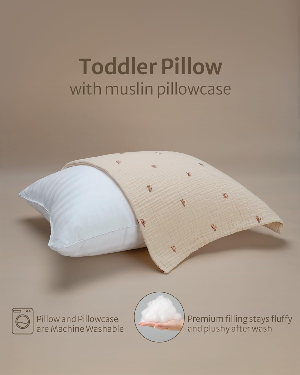 Blissful Diary Toddler Pillow with Muslin Cotton Pillowcase, 13x18 Pillows for Sleeping and Traveling, Crib Small Pillow for Kids, Toddler Bed Pillows (Rainbow)