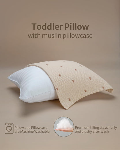 Blissful Diary Toddler Pillow with Muslin Cotton Pillowcase, 13x18 Pillows for Sleeping and Traveling, Crib Small Pillow for Kids, Toddler Bed Pillows (Rainbow)