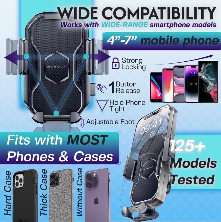 Eyemay Car Phone Holder Mount - [ Bumpy Roads Friendly ] Phone Mount for Car Dashboard Windshield Air Vent 3 in 1, Hand Free Mount for iPhone 14 13 12 Pro Max Samsung All Cell Phones
