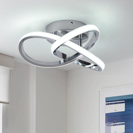 Garwarm Hallway Light,20W LED Ceiling Light,Semi Flush Mount Chandelier, Kitchen Led Lights Fixtures for Foryer Bedroom Garage Bathroom Balcony Corridor Stair Aisle Lamp，Chrome,6000K