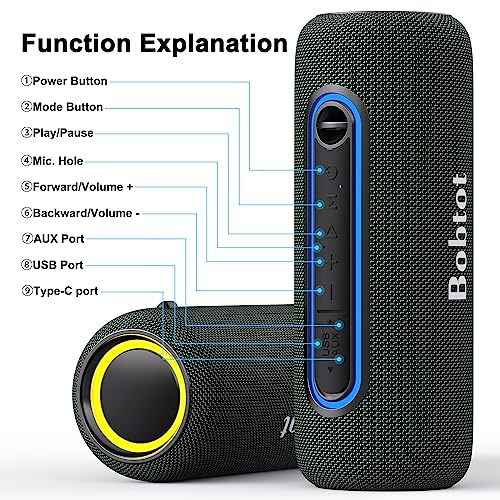 ADD 2 TO YOUR CART! Bobtot Portable Bluetooth Speaker Wireless Speaker, TWS Stereo Sound Bluetooth 5.0 Waterproof IPX5 Built-in Mic with RGB Lights for Home Indoors and Outdoors Party…