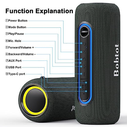 ADD 2 TO YOUR CART! Bobtot Portable Bluetooth Speaker Wireless Speaker, TWS Stereo Sound Bluetooth 5.0 Waterproof IPX5 Built-in Mic with RGB Lights for Home Indoors and Outdoors Party…