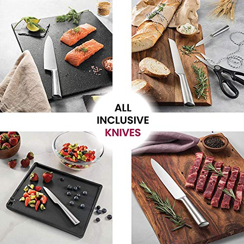 10-Piece Stainless-Steel Kitchen Knife Set - Newly Innovative Knifes Set with Utensil Holder - 5 Stainless-Steel Knives - Knife Sharpener - Kitchen Scissors - Cutting Board- Knife Block holder