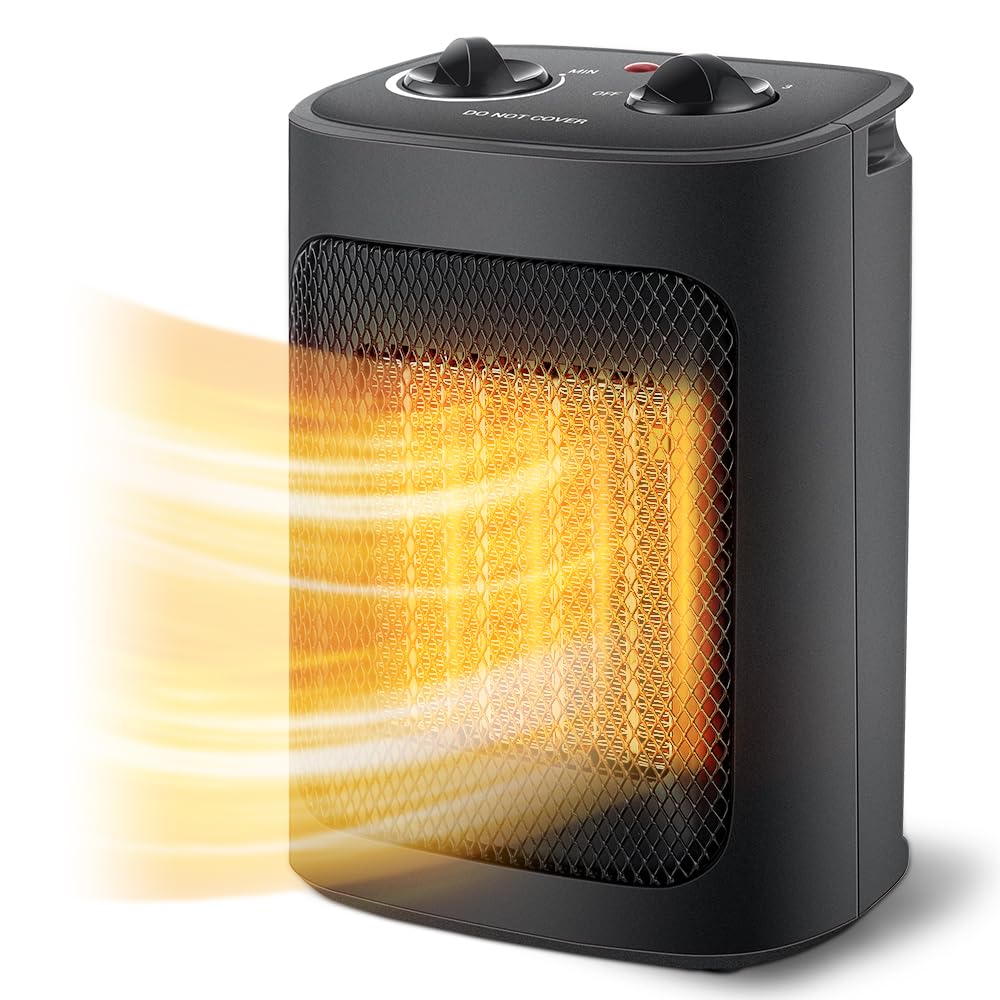 Space Heater, 1500W Electric Heaters Indoor Portable with Thermostat, PTC Fast Heating Ceramic Room Small Heater with Heating and Fan Modes for Bedroom, Office and Indoor Use