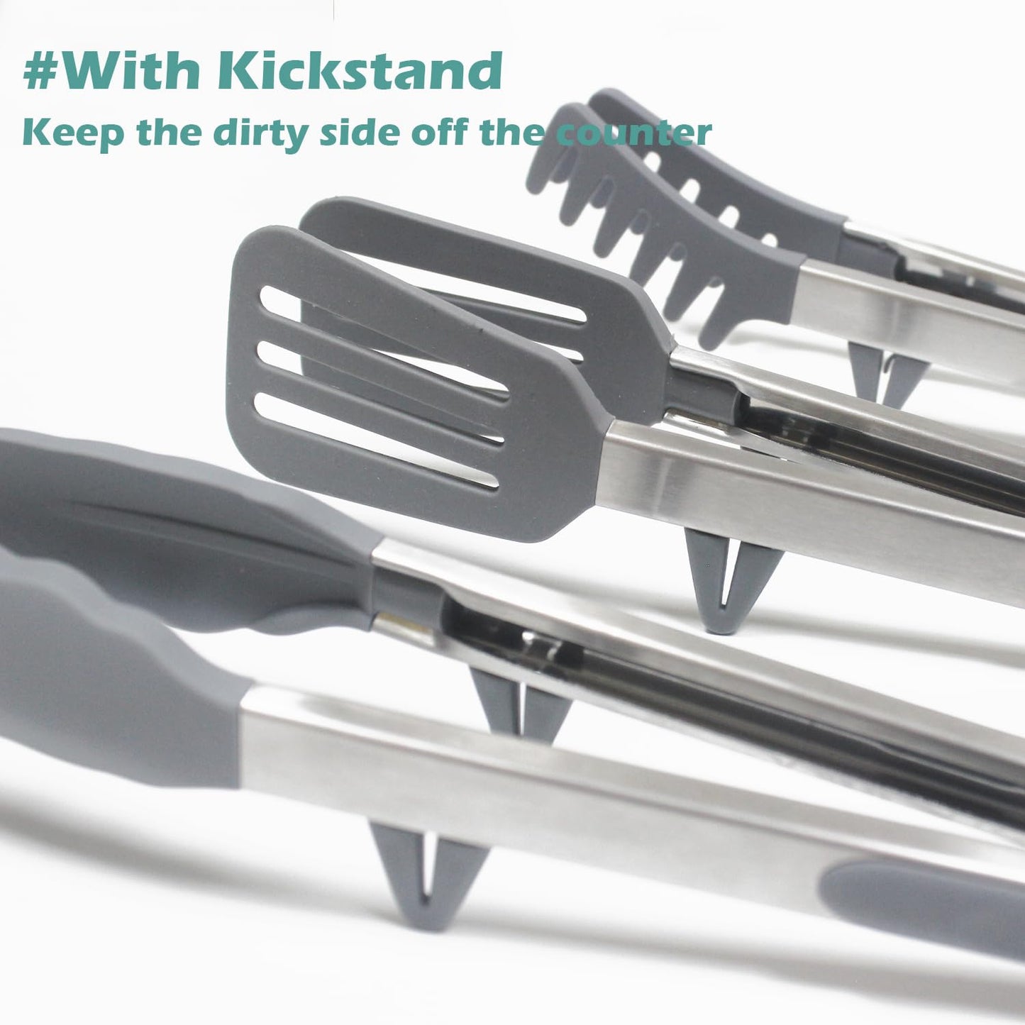 Kitchen Tongs, 12" Tongs for Cooking with Silicone Tips, Food Grade Small Silicone Tongs, 3 Types of Mini Serving Tongs for BBQ Salad, Grey