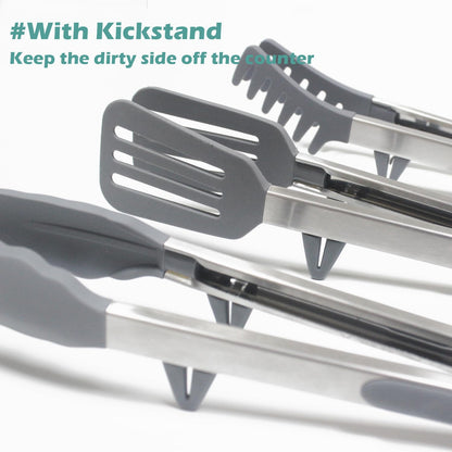 Kitchen Tongs, 12" Tongs for Cooking with Silicone Tips, Food Grade Small Silicone Tongs, 3 Types of Mini Serving Tongs for BBQ Salad, Grey