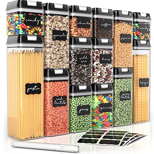 Simply Gourmet Food Storage Containers for Kitchen Organization - Pack of 14 BPA-Free Airtight Organizers for Flour, Sugar, Coffee & More - Includes 32 Labels & 1 Marker.