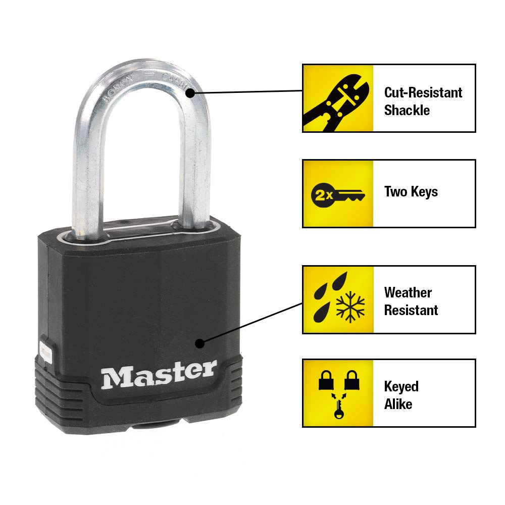 Master Lock Magnum Heavy Duty Outdoor Padlock with Key, 2 Pack Keyed-Alike, Covered
