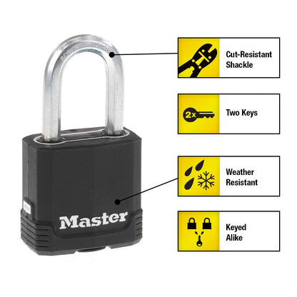 Master Lock Magnum Heavy Duty Outdoor Padlock with Key, 2 Pack Keyed-Alike, Covered
