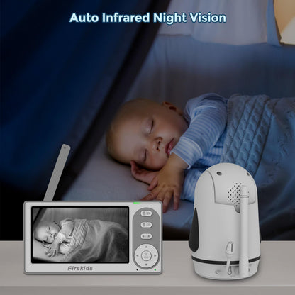 Firskids Baby Monitor, 4.3'' Split-Screen Baby Monitor with Camera and Audio, no WiFi,no APP, Two-Way Talk Night Vision ECO Mode Plug & Play, Ideal for Indoor Baby Monitoring