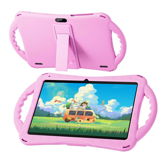Naclud Tablet for Kids, 10 Inch Android 12 Kids Tablet with Kids Case, 2GB RAM 64GB ROM, 5000mAh, 1280 * 800 Display, Dual Camera, WiFi, Educational Games, Pink Handle Case