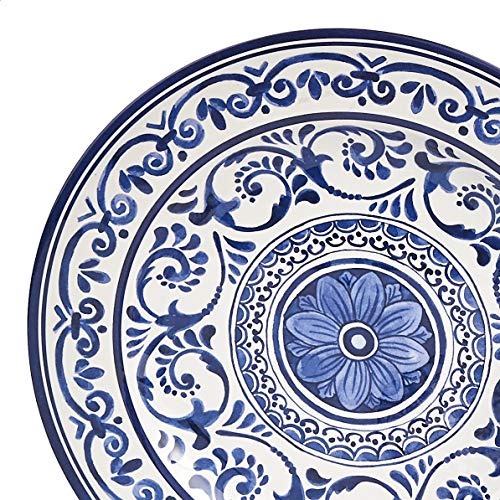 Amazon Basics Melamine Dinnerware Set, Service for 4, Traditional Blue and White - Set of 12