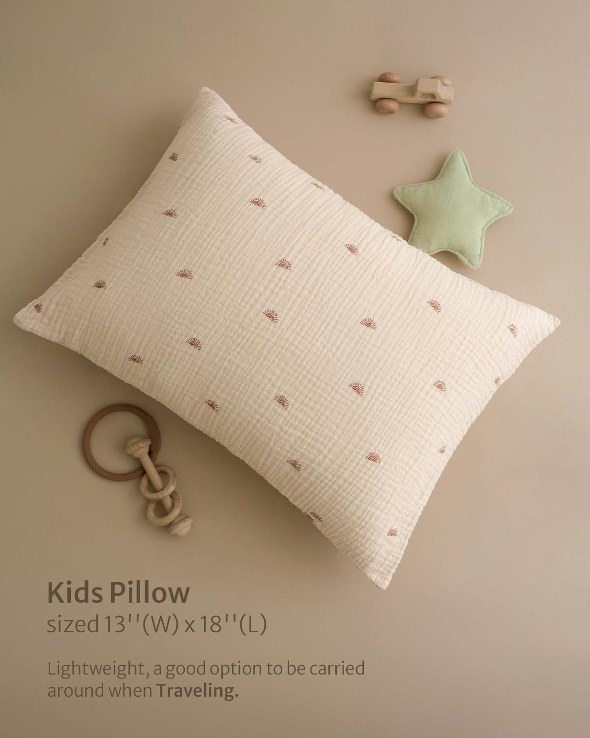 Blissful Diary Toddler Pillow with Muslin Cotton Pillowcase, 13x18 Pillows for Sleeping and Traveling, Crib Small Pillow for Kids, Toddler Bed Pillows (Rainbow)