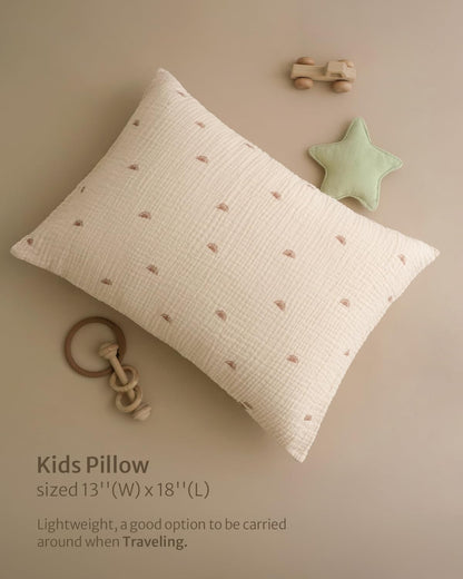 Blissful Diary Toddler Pillow with Muslin Cotton Pillowcase, 13x18 Pillows for Sleeping and Traveling, Crib Small Pillow for Kids, Toddler Bed Pillows (Rainbow)