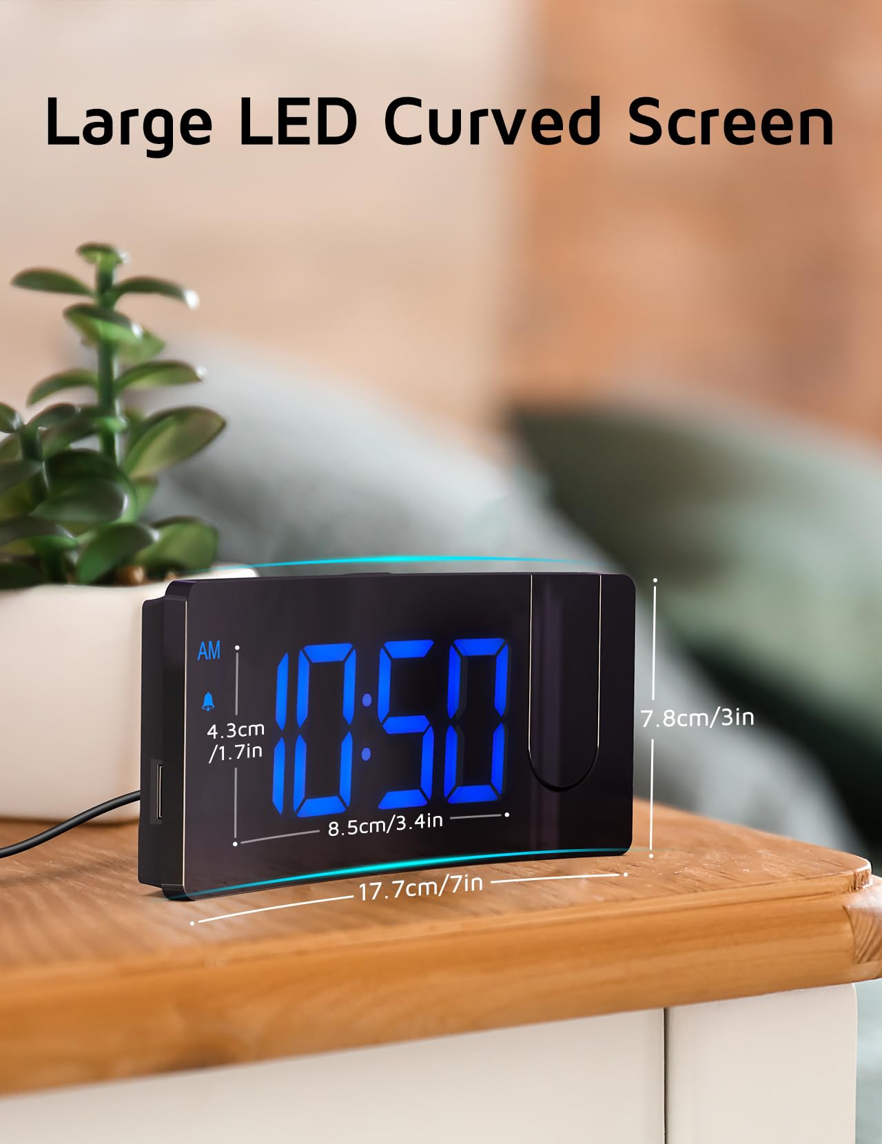 Projection Alarm Clock, Digital Clock with 180° Rotatable Projector, 3-Level Brightness Dimmer, Clear LED Display, USB Charger, Progressive Volume, 9mins Snooze,12/24H, for Bedroom