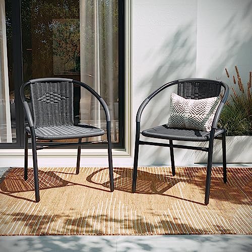 Flash Furniture Lila 4 Pack Gray Rattan Indoor-Outdoor Restaurant Stack Chair | Versatile and Stylish Seating