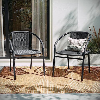 Flash Furniture Lila 4 Pack Gray Rattan Indoor-Outdoor Restaurant Stack Chair | Versatile and Stylish Seating