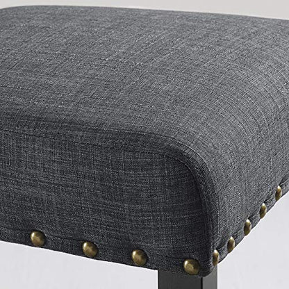 Roundhill Furniture Biony Gray Fabric Dining Chairs with Nailhead Trim, Pack of 2