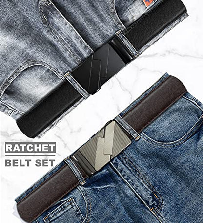 Truyis Gurzita Ratchet Belt for Men Women 2 Pack,1 3/8" Leather Ratchet Belt,Adjustable Slide Click Belt in Gift Set Box