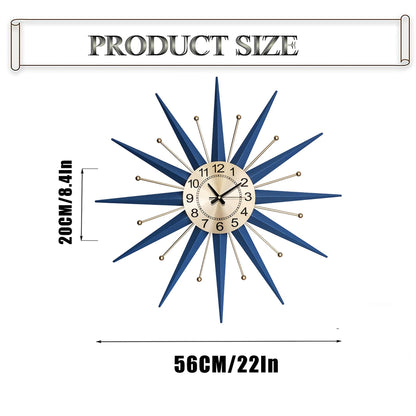 HAOWANJP Large Wall Clock Metal Decorative, Mid Century Silent Non-Ticking Big Clocks, Modern Home Decorations for Living Room,Bedroom,Dining Room, Office, 22 Inch