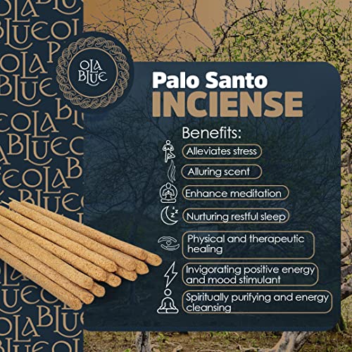 Ola Blue Palo Santo Incense Sticks (12 Pack) - Premium Authentic from Peru - Handmade & Hand-Rolled Natural Wood - Cleansing Bad Energy for Cleanse & Relieve Stress (Bursera Graveolens Wood)
