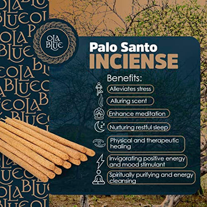 Ola Blue Palo Santo Incense Sticks (12 Pack) - Premium Authentic from Peru - Handmade & Hand-Rolled Natural Wood - Cleansing Bad Energy for Cleanse & Relieve Stress (Bursera Graveolens Wood)