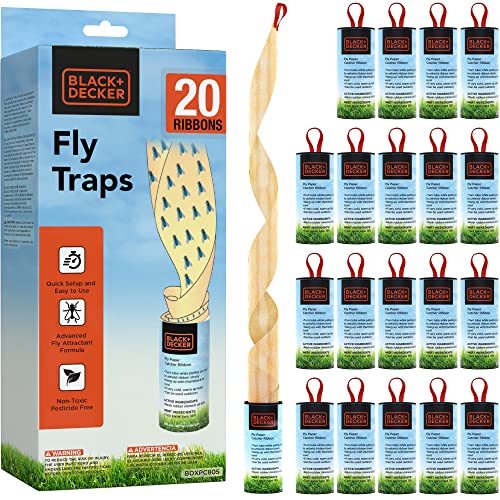 BLACK+DECKER Fly Traps Outdoor & Fruit Fly Traps for Indoors- Fly Trap Paper Strips & Gnat Traps for House- Sticky Glue Strips for Moths, Mosquitoes & Other Insect Control, 20 Pack